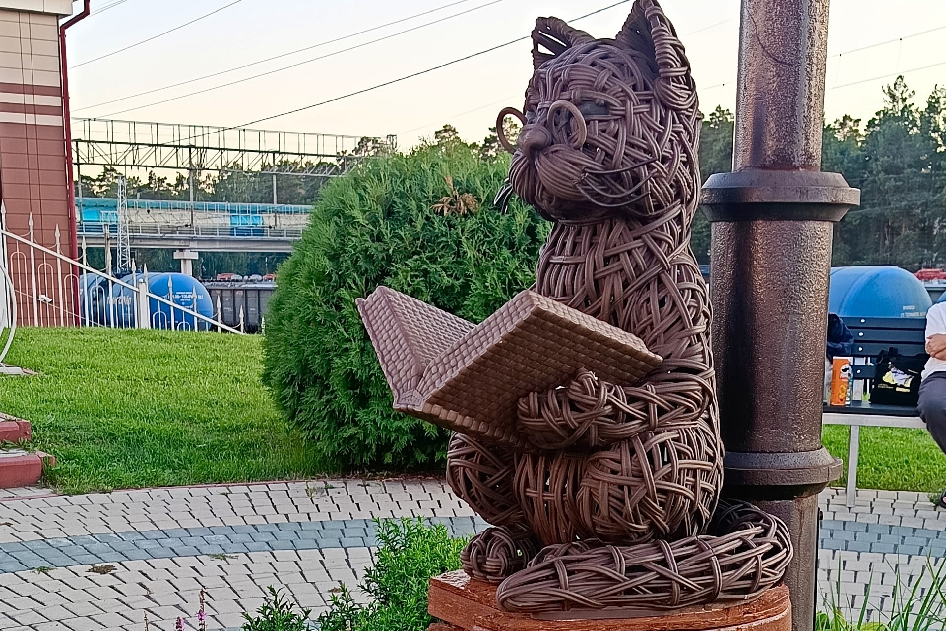 Плетёный арт-объект «Кот учёный» появился у станции Сеятель в Новосибирске