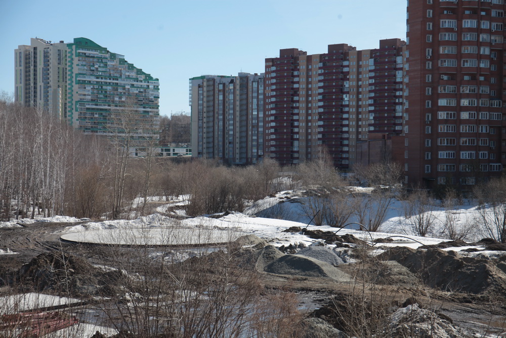 Строительство парка «Каменка». Апрель 2023 года