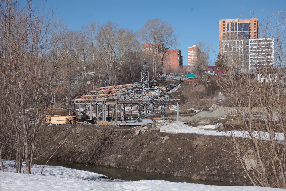 Строительство парка «Каменка». Апрель 2023 года