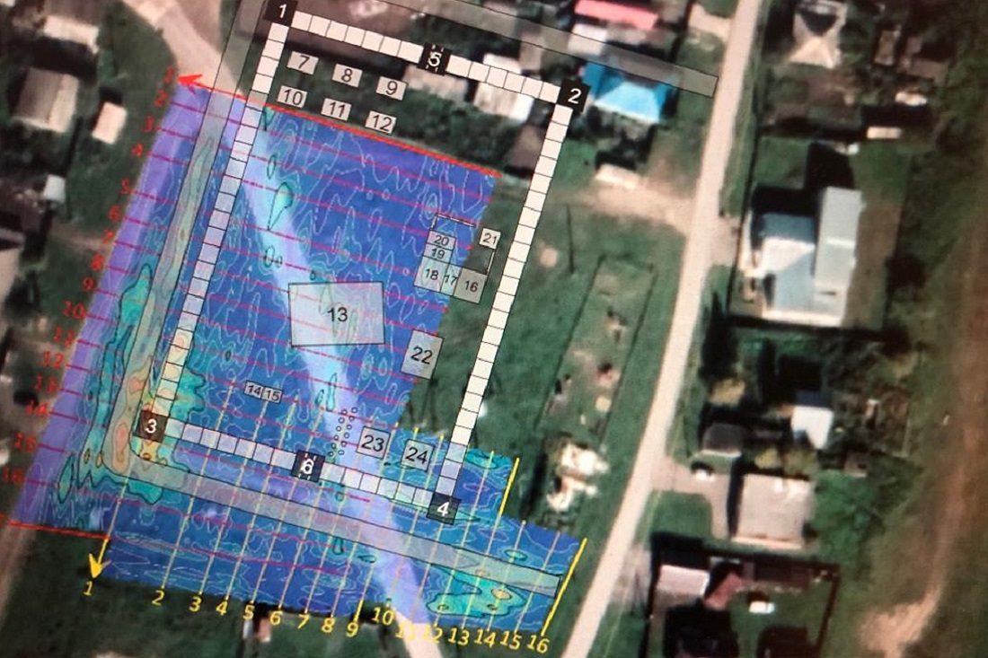 Совмещение геофизики Чаусского острога и его плана по И. Гмелину, 1741 год