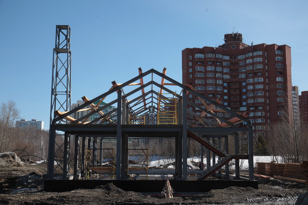 Строительство парка «Каменка». Апрель 2023 года