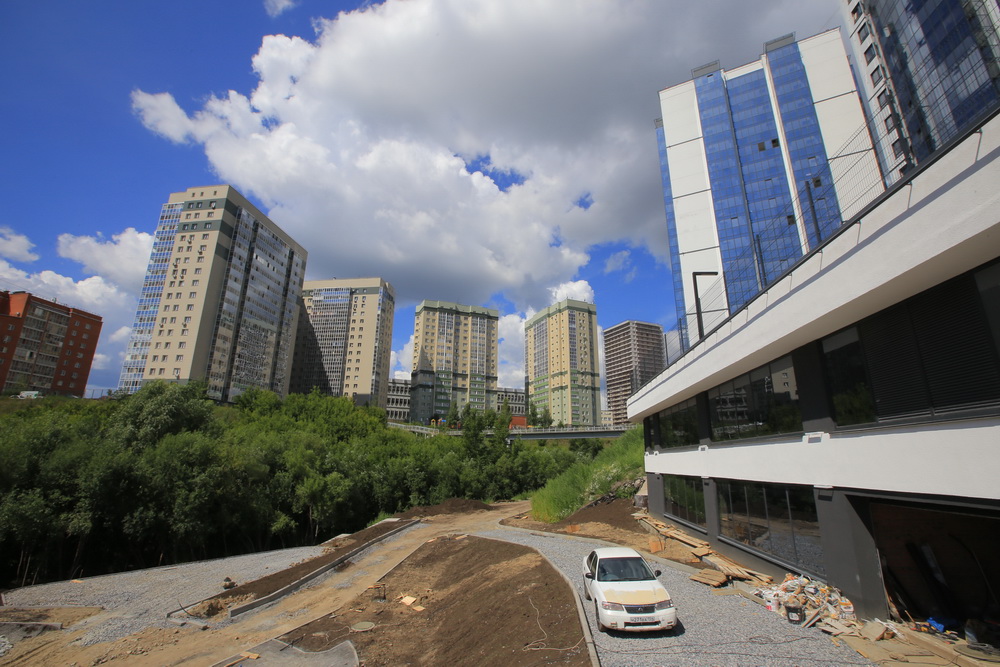 Благоустройство будущего парка в пойме Ельцовки. Июль 2022 года