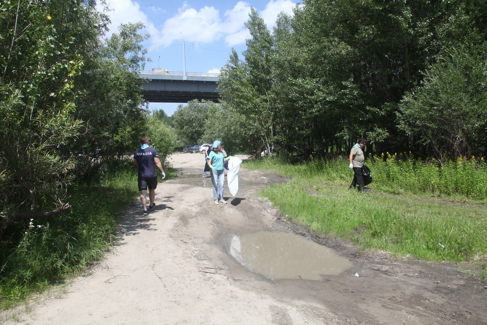 Уборка на острове Кустовой под Бугринским мостом. Июль 2022 года