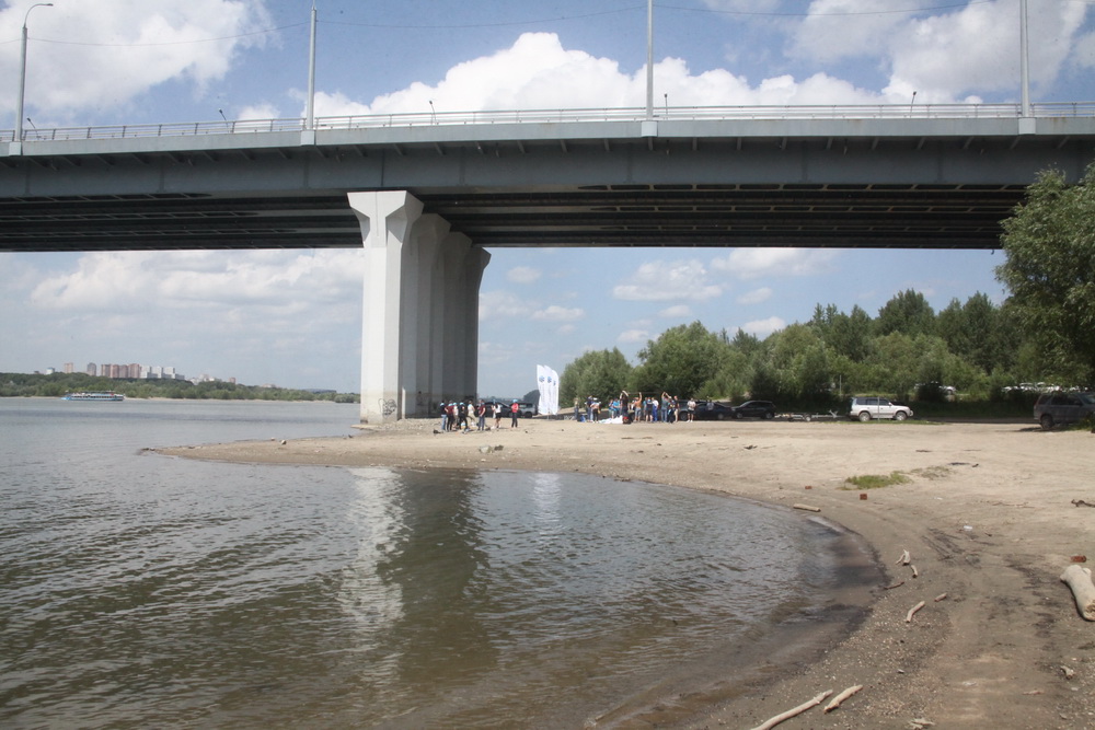 Уборка на острове Кустовой под Бугринским мостом. Июль 2022 года