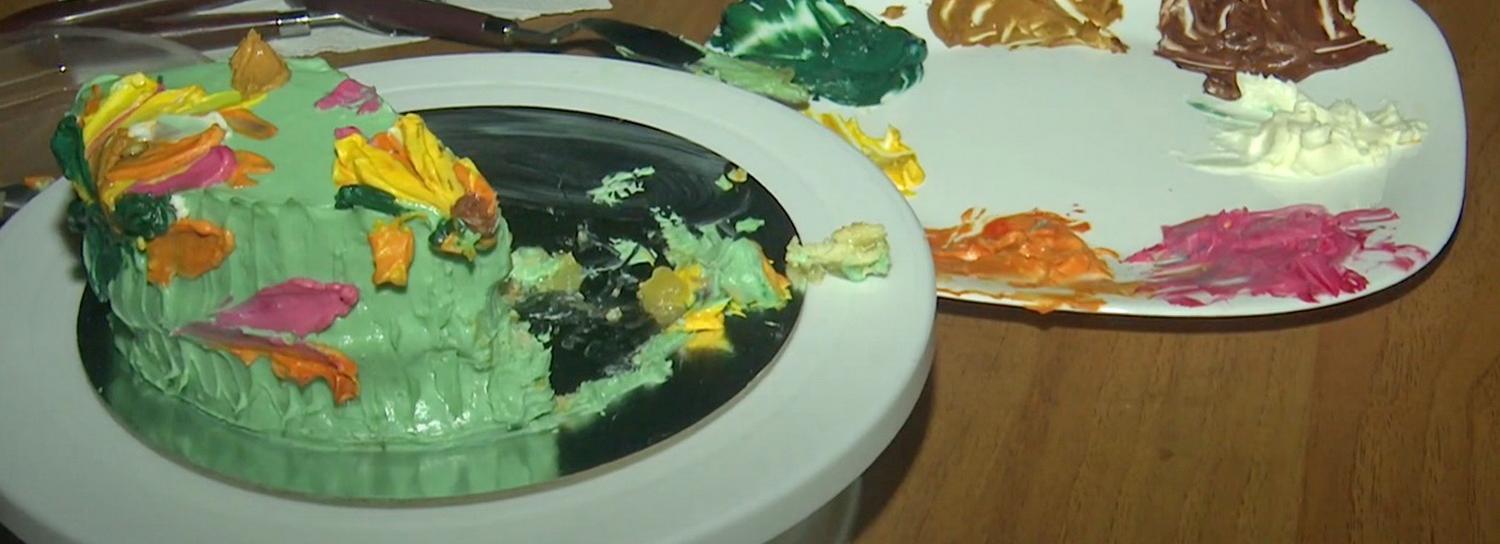 Ван Гога пальцем на торте нарисовали на арт-шоу выставке в Новосибирске