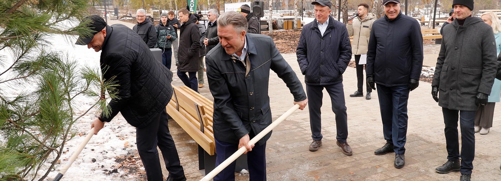 Сибирские кедры высадили в новом парке у заксобрания в Новосибирске