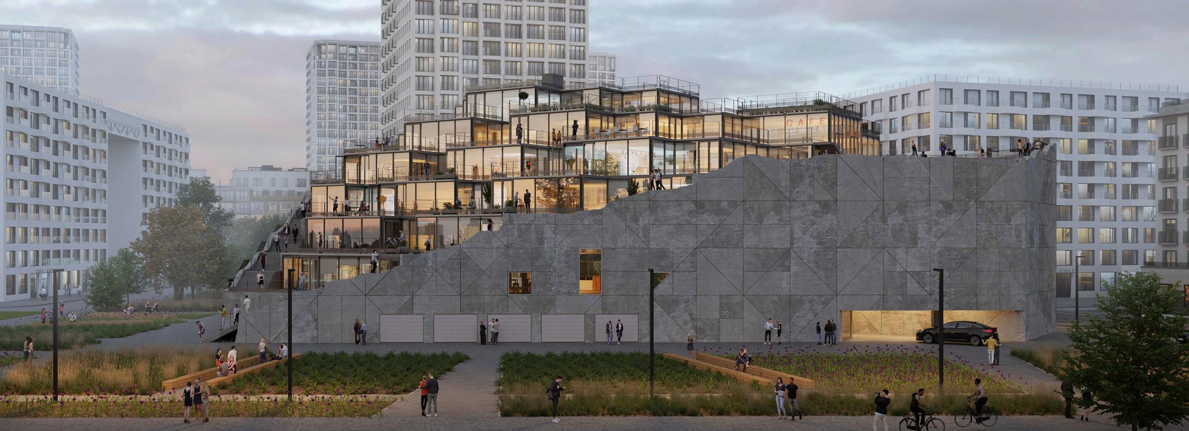 Паркинг в виде скалы с террасами строят на берегу Оби в Новосибирске