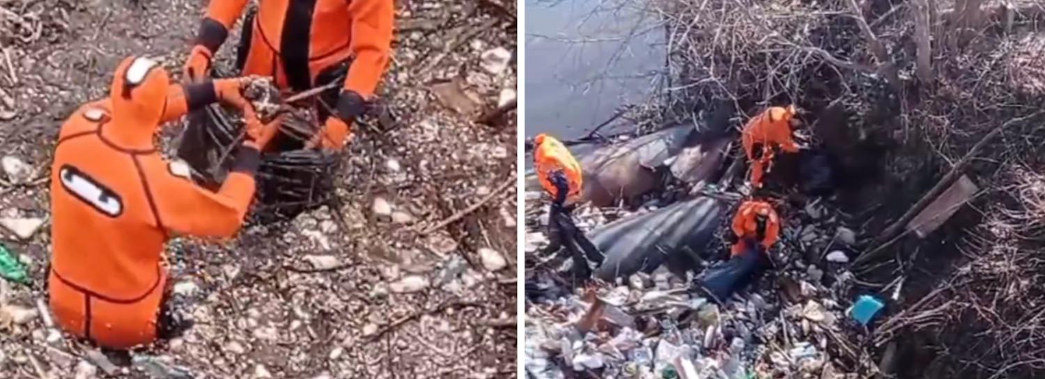 Катастрофические горы мусора выгребли спасатели из реки Тулы