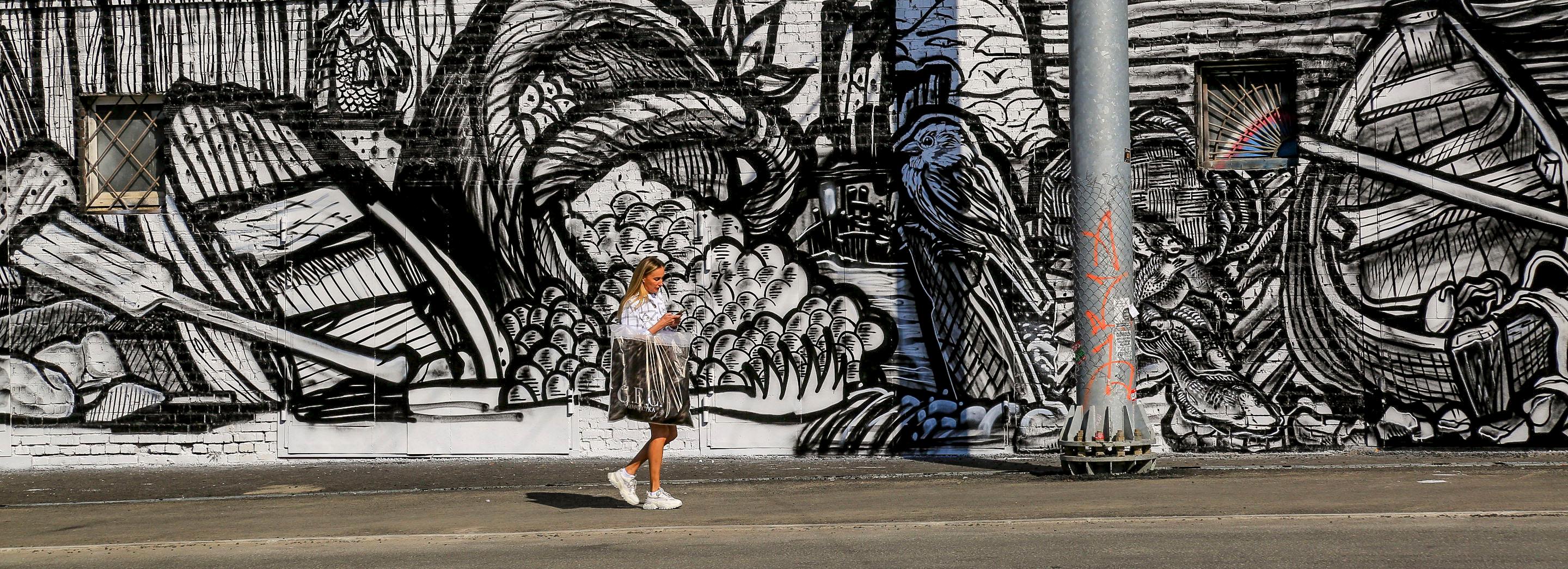 Огромный мурал об истории Новосибирска рисуют на Серебренниковской