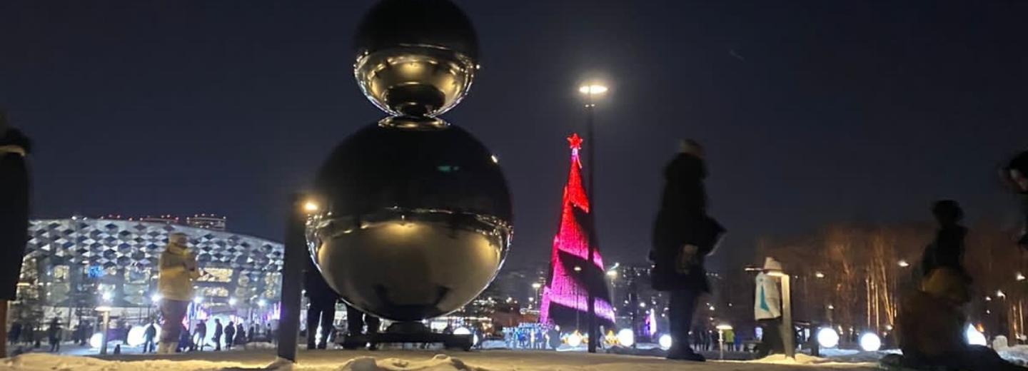 Зеркальную снежную бабу установили в парке «Арена»