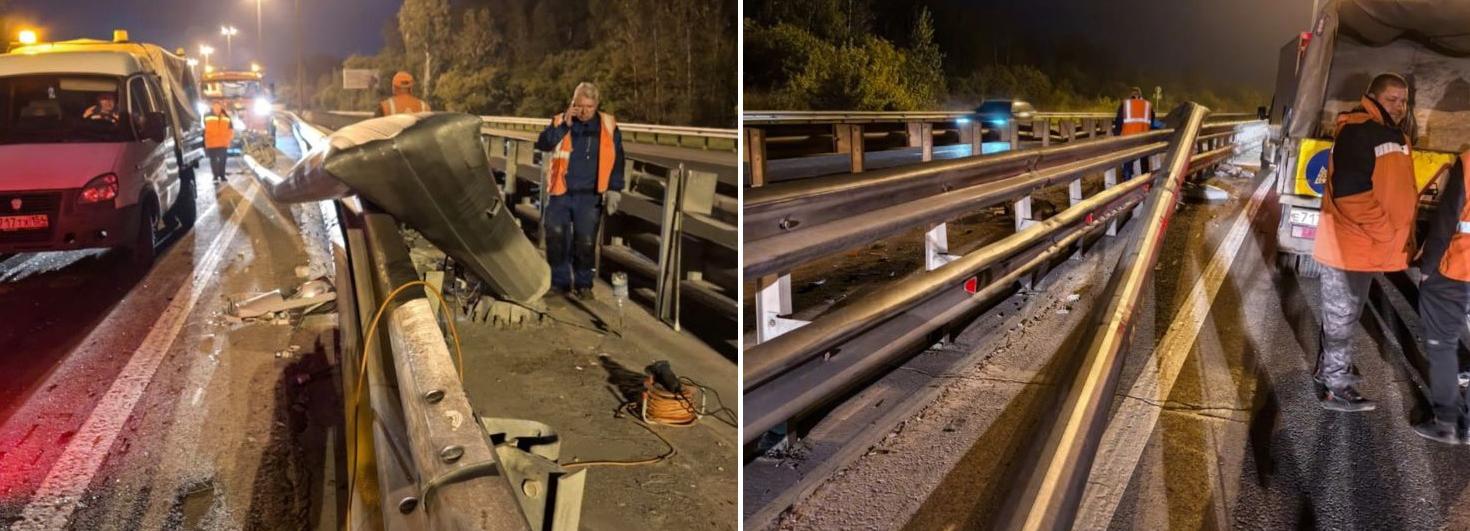 Фура снесла 20-метровую световую опору на шоссе в Новосибирске