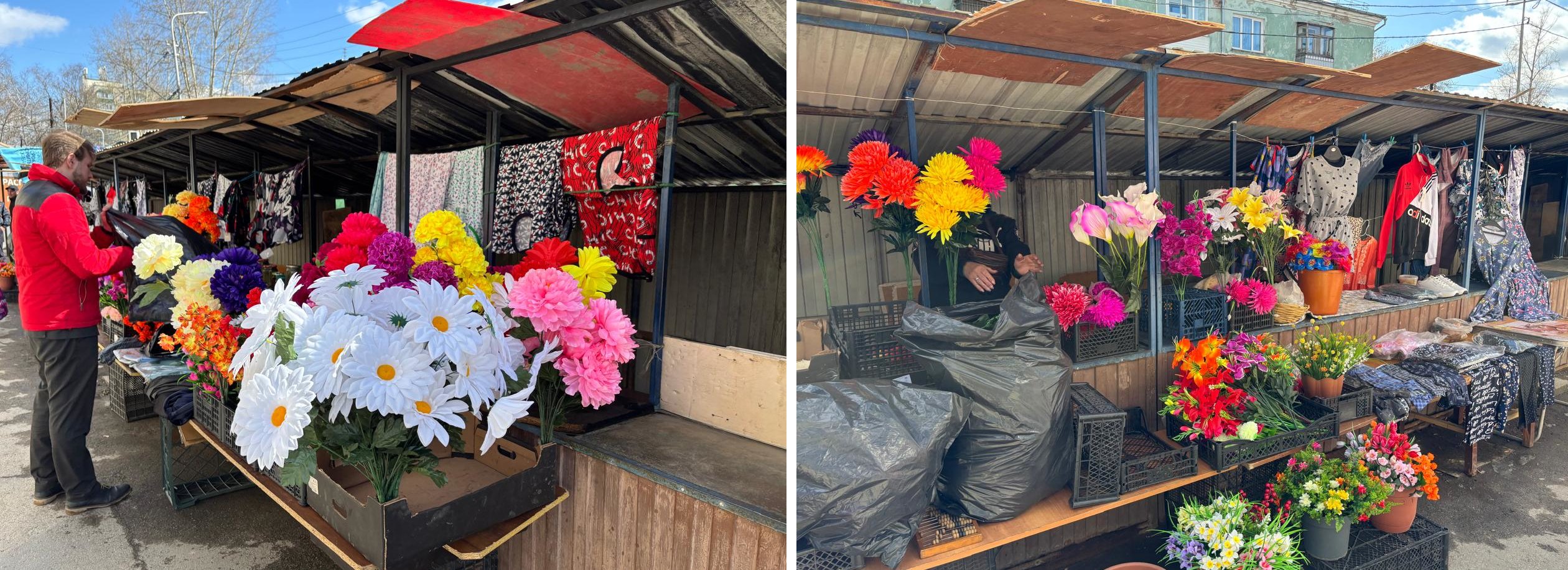 Торговлю искусственными цветами и халатами пресекли в левобережье