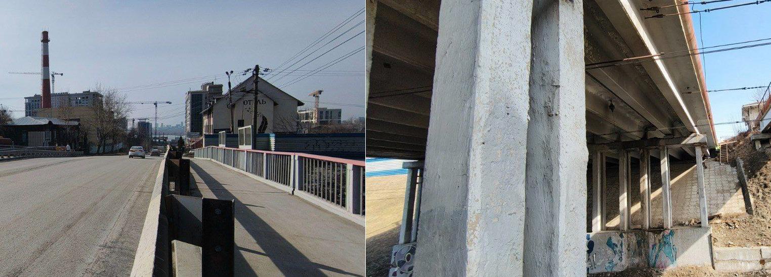 Опоры аварийного путепровода начали ремонтировать на Добролюбова
