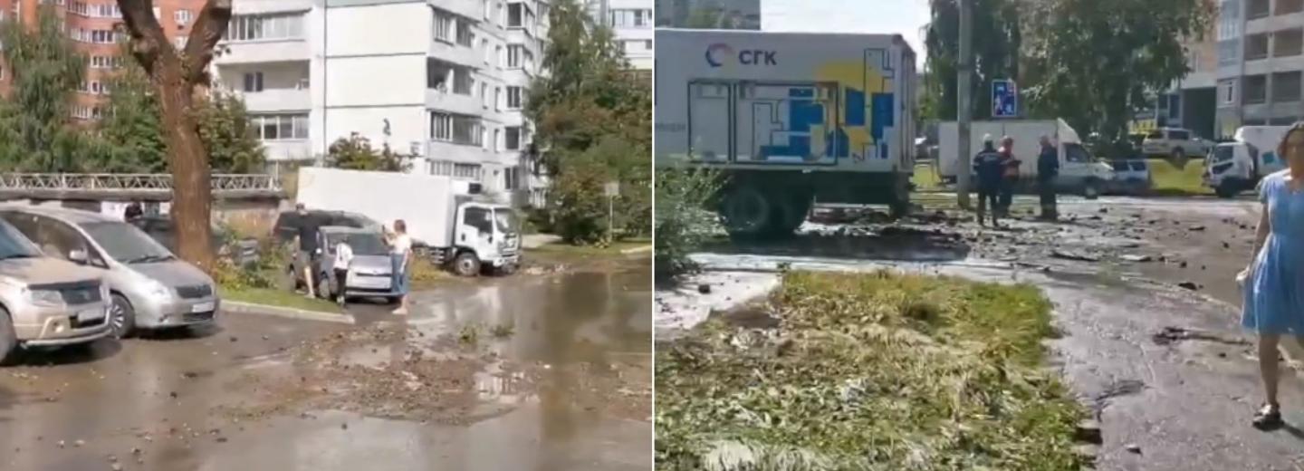 Забивший из-под асфальта фонтан на Блюхера повредил 36 автомобилей