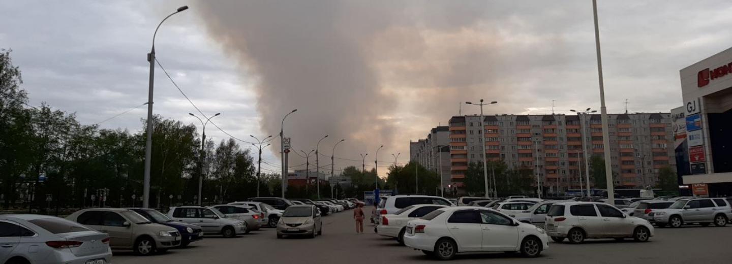 Над левым берегом поднялись клубы дыма из-за пожара на свалке