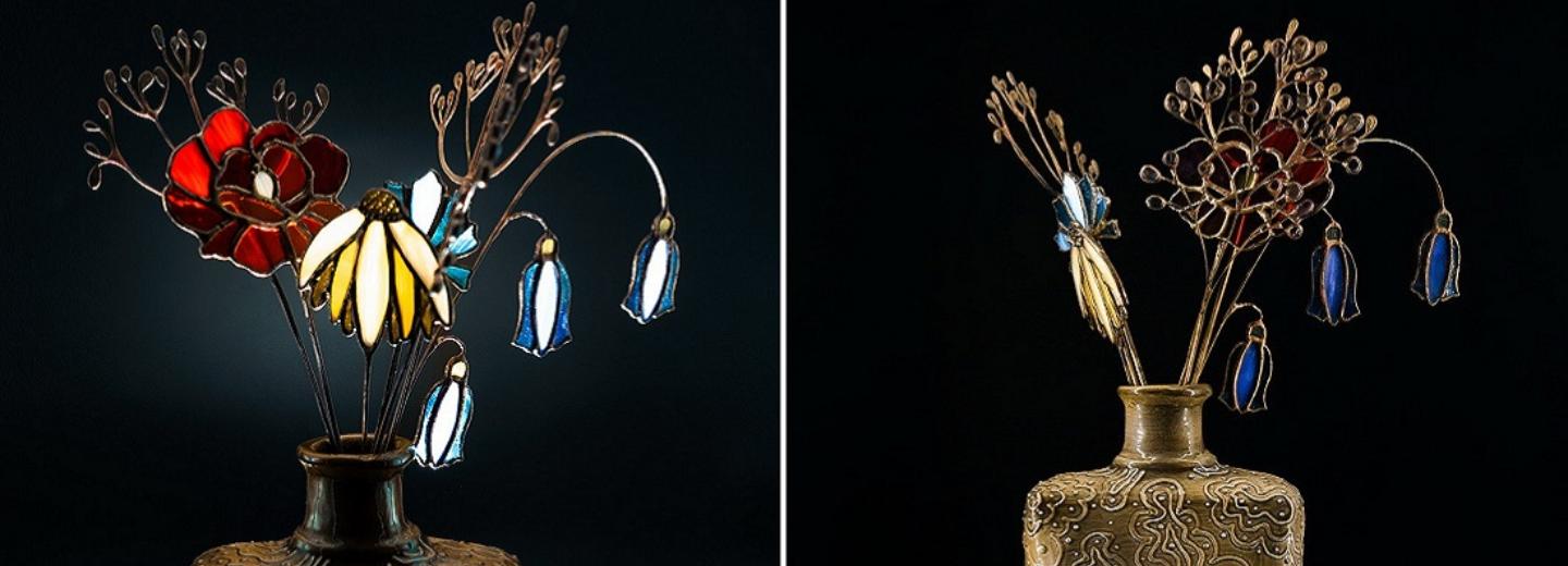 Необычную глиняную вазу с цветами в технике Тиффани изготовили в НГТУ