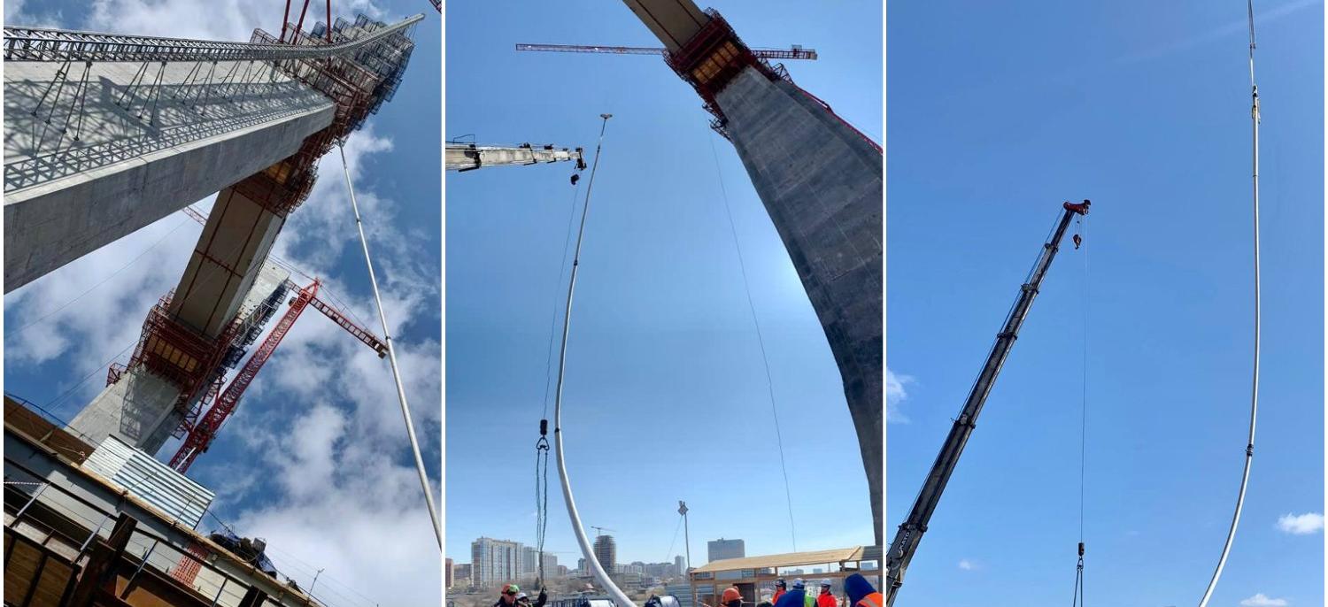 Первую ванту натянули на четвёртом мосту через Обь в Новосибирске