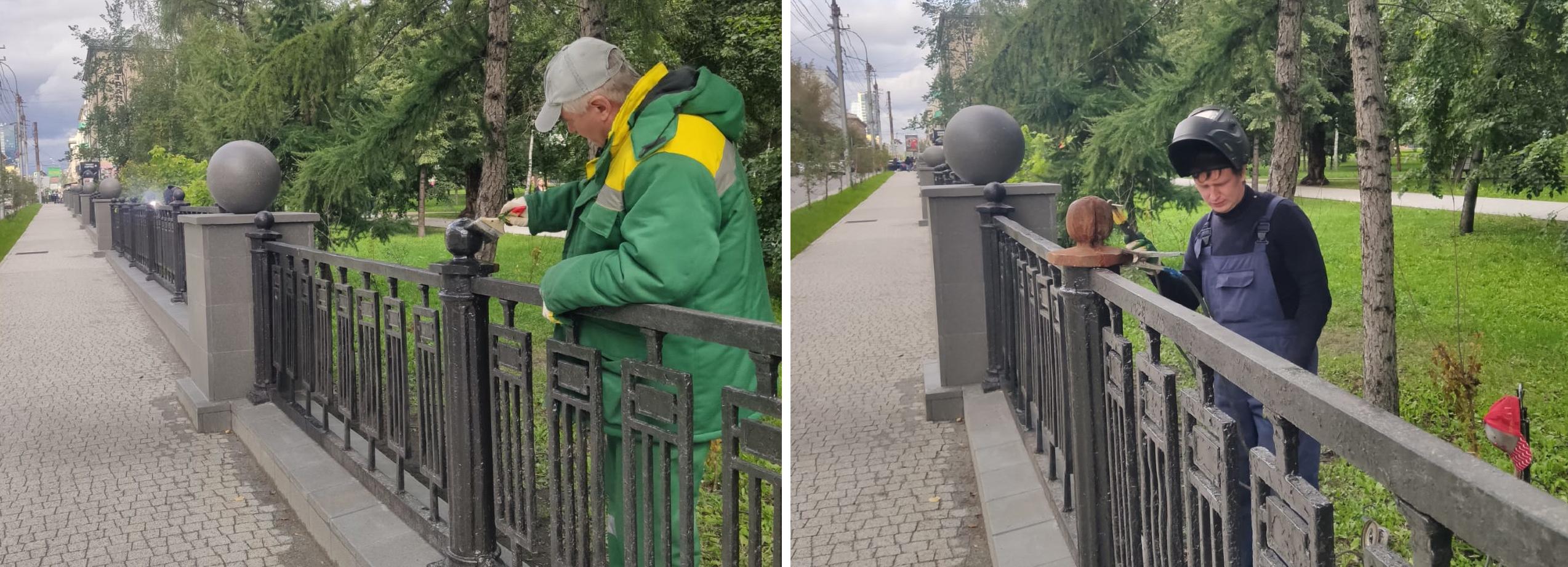 Вандалы сняли чугунный шар на ограждении Первомайского сквера