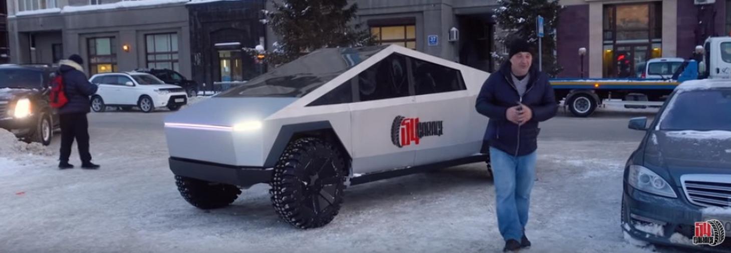 Новосибирцы испытали самодельный кибертрак Tesla на заснеженной дороге