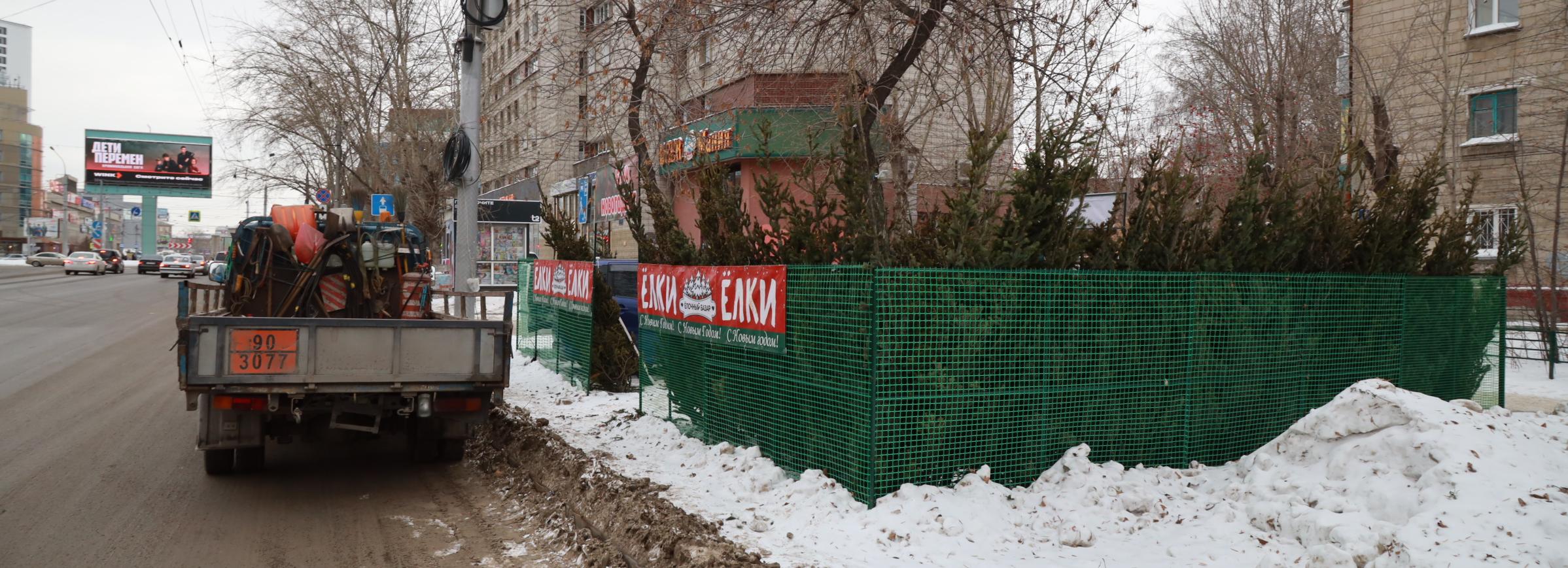 Нелегальный ёлочный базар вывезли с улицы Титова в Новосибирске