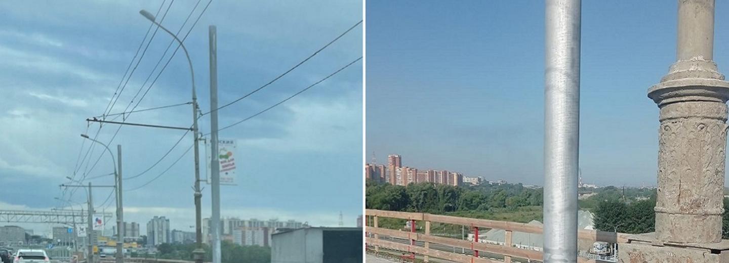 Новые фонарные столбы начали устанавливать на Октябрьском мосту