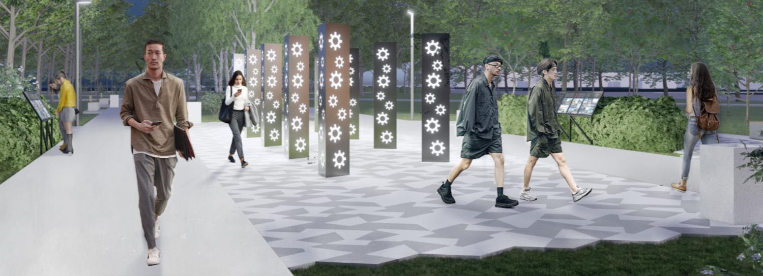 Разработан дизайн-проект сквера «Элсиб» с зеркальными столбиками