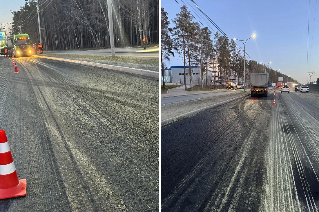 Слой асфальта содрали с Бердского шоссе на выезде из Новосибирска