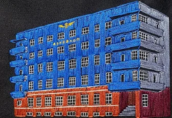 Петербургский художник вышивает гладью конструктивизм Новосибирска: фото