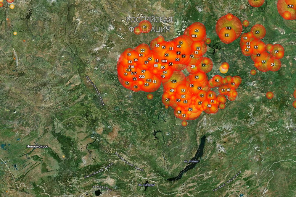 Карта пожаров в Сибири