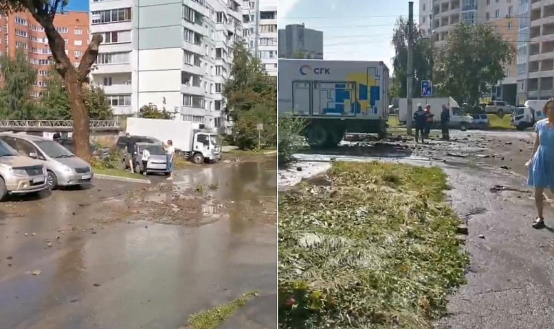 Забивший из-под асфальта фонтан на Блюхера повредил 36 автомобилей