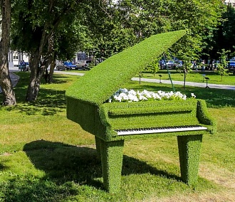 Пушистый рояль поставили в кустах возле Оперного театра в Новосибирске