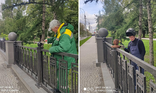 Вандалы сняли чугунный шар на ограждении Первомайского сквера