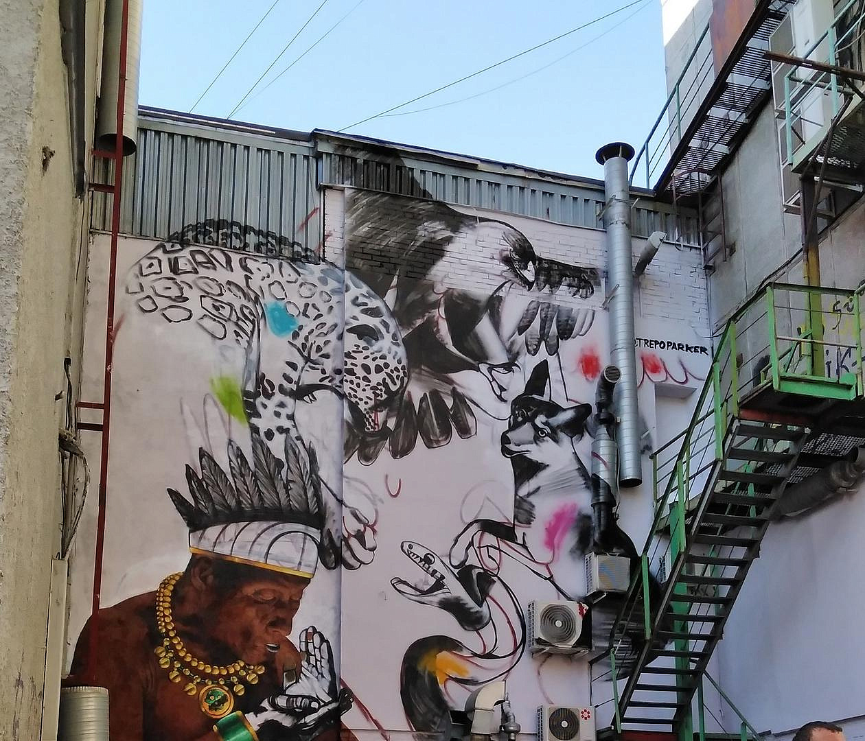Художник из Мексики расписывает секретную стену в центре Новосибирска